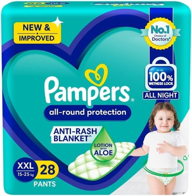 Pampers All round Diapers XXL-28 Count Aloe Vera Diapers - XXL(28 Pieces)