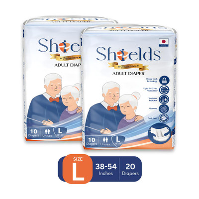 Shields Premium Tape Style | Pack of 2 | Adult Diapers - L(20 Pieces)