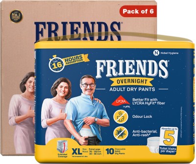 FRIENDS Overnight with odour lock and Anti-Bacterial Absorbent Core Adult Pant Diapers - XL(60 Pieces)