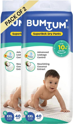 BUMTUM Superlock Diapers Pants with Superlock Gel Technology |Coconut Extracts - XXL(80 Pieces)