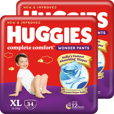 Huggies Complete Comfort Wonder Pants, India's Fastest Absorbing Diaper | - XL(68 Pieces)