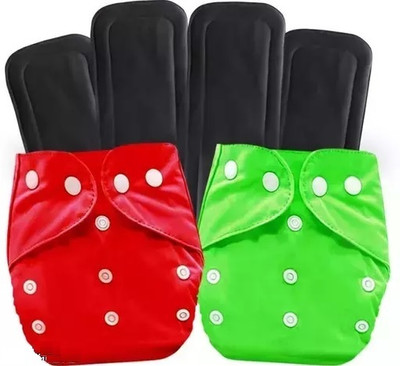SOLIDA Baby Adjustable Cotton Pocket Diapers(Pack of 2 Cloth Diaper+ 4 Black Insert) - M(2 Pieces)