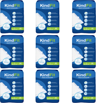KINDFIT Disposable Underpads, 60x90 cm, 10 Pcs/Pack (Pack of 9) Adult Diapers Adult Diapers - L(90 Pieces)