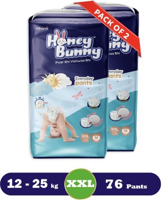 HONEY BUNNY Baby Diaper Pants with bubble top sheet| Extra Soft | 12 Hour protection - XXL(76 Pieces)