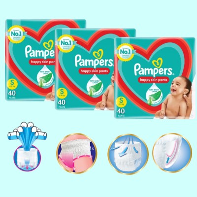 Pampers Soft Touch Baby Pants with Aloe Vera for Delicate Skin Care NE - S(120 Pieces)