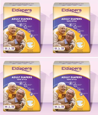 Eldiapers Adult Tape Diaper - Large (10 Pieces) - ( Pack of 4 ) Adult Diapers - L(40 Pieces)