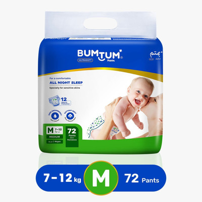 BUMTUM Baby Diaper Pants Double Layer Leakage Protection High Absorb Technology – M (72 Pieces) For Rs. 550 @ 56% off
