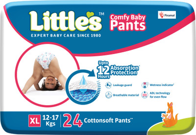 Little's Comfy Baby Pants Diapers with Wetness Indicator and 12 hours Absorption | Extra Large - XL(24 Pieces)