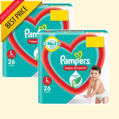 Pampers Baby Diapers, Large, 52 Pcs, Anti-Rash Blanket, 12H Absorption, Soft Fit DF - L(52 Pieces)