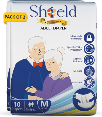 SHIELD Premium Tape Style | Pack of 2 | Adult Diapers - M(20 Pieces)