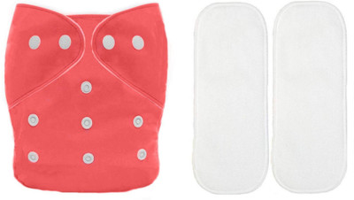TINNY TOTS Fashionable Trendy Pack of 1 Pocket Style Button Solid Pattern Cotton Baby Reusable Cloth Diaper Nappies Quick-Dry All-In-One Adjustable Free Size With 2 Bamboo White Microfiber Inserts Pads(5 Layers) Absorbent Washable Soaker Boosters Premium Quality Wet-Free For Toddlers/Infants/New Bor