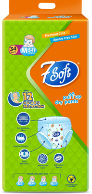7 Soft Baby Diaper Pants | Soft Cottony | Leakage Protection | High Absorb Technology - M(34 Pieces)