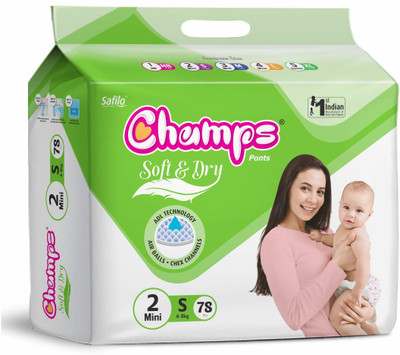 Champs Soft and Dry Baby Diaper Pants|Pack of 1 - S(78 Pieces)