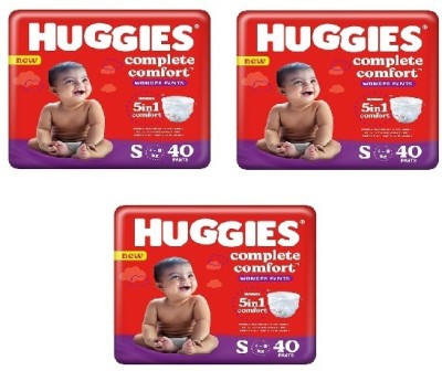 Huggies Wonder Pants Small (S) Size Baby Diaper Pants S-40 (PACK OF 3) - S (120 Pieces) - L(120 Pieces)