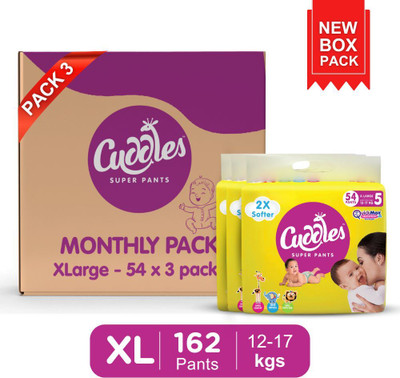 Cuddles - Super Pants Baby Diaper - Combo Pack of 3 - XL(162 Pieces)