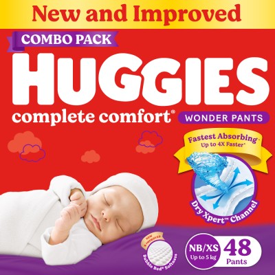 Huggies Complete Comfort Wonder Pants, India's Fastest Absorbing Diaper | - New Born(48 Pieces)