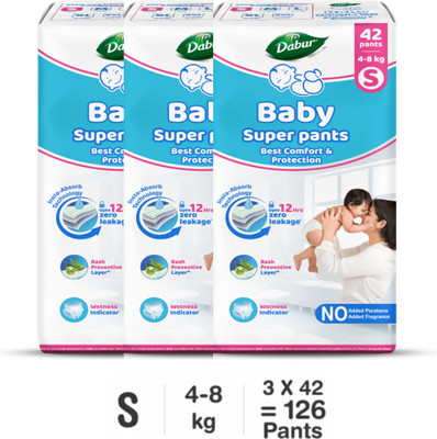 Dabur Baby Super Pants | Diaper Infused with Aloe Vera, Shea Butter & Vitamin E | Insta-Absorb Technology - S(126 Pieces)