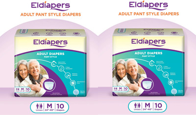 Eldiapers Adult Pant Style Diaper - Medium (10 Pieces) - (Pack of 2) - M(20 Pieces)