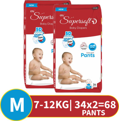 CPL SUPERSOFT Baby Diaper Pant Style | Up to 12 Hours Absorption | 7 - 12 Kg | Pack of 2 - M(68 Pieces)