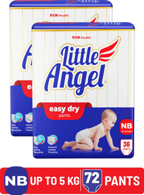 Little Angel Easy Dry Diaper Pants with 12 hrs absorption 36 Count/Pack,Pack of 2,Upto 5 Kgs - New Born(72 Pieces)