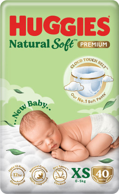 Huggies Natural Soft Premium Baby, Cloud Softness All Over, New Born - XS(40 Pieces)