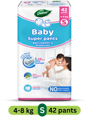 Dabur Baby Super Pants | Diaper Infused with Aloe Vera, Shea Butter & Vitamin E | Insta-Absorb Technology - S(42 Pieces)