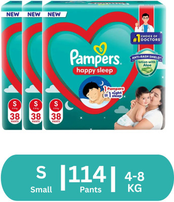 Pampers Anti rash lotion with Aloe vera baby Small size diaper pants(Pack of 3) - S(114 Pieces)
