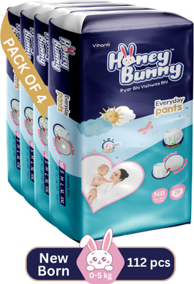 HONEY BUNNY Baby Diaper Pants with bubble top sheet| Extra Soft | 12 Hour protection - New Born(112 Pieces)
