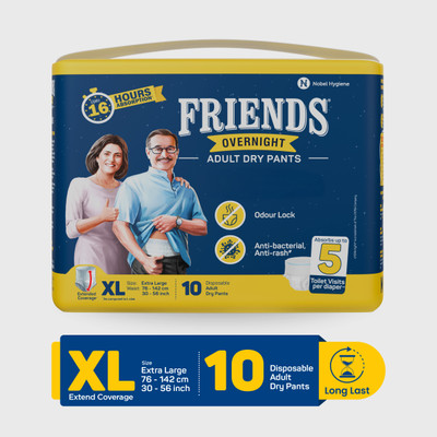 FRIENDS Overnight with odour lock and Anti-Bacterial Absorbent Core Adult Pant Diapers Adult Diapers - XL(10 Pieces)