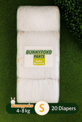 BUNNY POKO PANTS Baby Diapers | Upto 12Hrs Extra Absorbent | Small 4-8KG - S(20 Pieces)