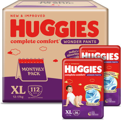 Huggies Complete Comfort Wonder Pants, India's Fastest Absorbing Diaper | - XL(112 Pieces)