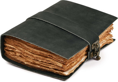Divya Vintage Craft Leather black diary Deckle edge paper A5 Diary unrulled 200 Pages(Black)