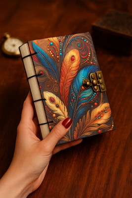 Handicraft Treasures Peacock Feather Journal, Notebook, Diary. 7x5, 200 Pages. A5 Journal UNRULED 200 Pages(Multicolor)