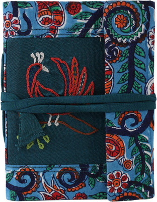 INDHA Recycled Paper Peacock Embroidery Patchwork Diary Regular Diary Unruled 50 Pages(Teal Green, Multicolor)