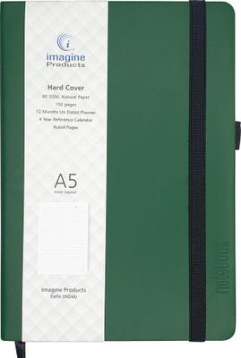 imagine Products Hard Cover Undated 12 Month Diary/Planner A5 Notebook Rulled 192 Pages(Dark Green)