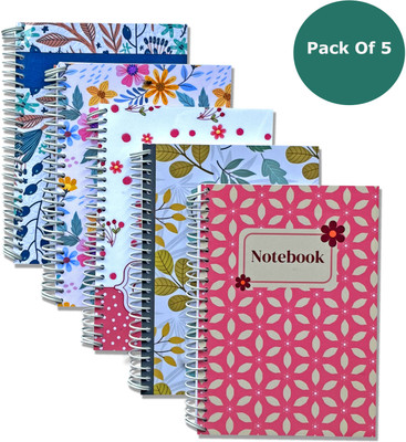 Gobooly Beautiful Combo Spiral Notebook A5 Diary unruled 1000 Pages(Multicolor, Pack of 5)