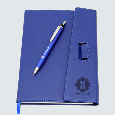 UJJi Advocate Professional Notebook with Pen, Royal Blue PU Leather Cover A5 Diary Ruled 192 Pages(Blue)