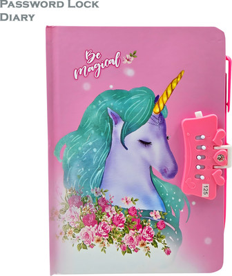 Johnnie Boy Cute Unicorn Password Lock Diary – A5 Notebook with Pen A5 Diary Ruled 160 Pages(Multicolor)