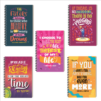ESCAPER Motivational Diary, Spiral Ruled Notebook, Travel Notepad, Designer Notebook A5 Diary Ruled 160 Pages(Combo- F, Pack of 5)