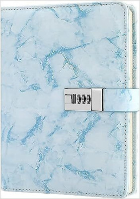WEMOL Waterproof Leather Marble Diary with Lock A4 Diary Secret 1 Pages(Blue)
