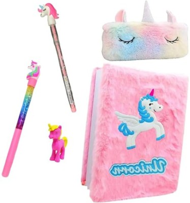 Taufa Villa Unicorn diary combo stationery set for girls pencil box pencil pouch return gift A6 Diary ruled 80 Pages(Multicolor, Pack of 5)