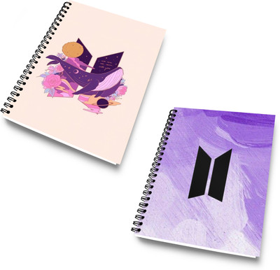 DI-KRAFT Diary Combo Pack | Printed Diary combo Pack | BTS New Collection A5 Diary Unruled 120 Pages(Biege and Pulple, Pack of 2)
