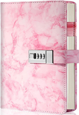 ZWEELAY Marble Shade Diary with Lock, Number Password Locked Journals book A4 Diary Running 200 Pages(Pink)