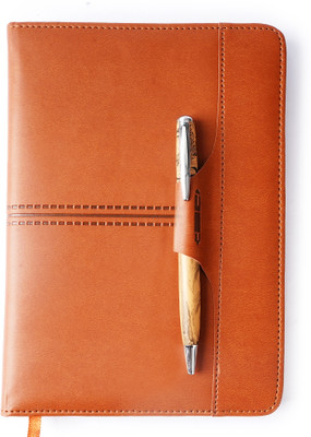 FINER THREADS Premium Leather Notebook with Pen Holder and Elegant Design - 96 Pages Regular Notebook Rulled 96 Pages(Tan)
