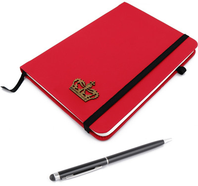 ASRAW Crown A5 Sized Hardcover Diary with Stylus Pen A5 Diary Ruled 176 Pages(Red)