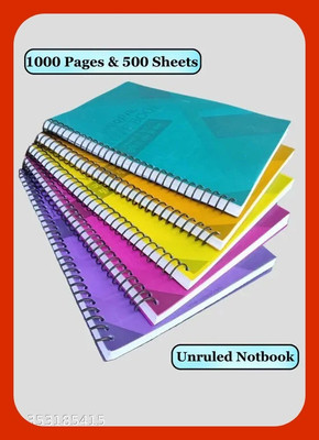 Puvi Set of 5 A4 Notebook 1000 PAGES(200 PAGES X 5 NOTEBOOK) 200 Pages(Multicolor, Pack of 5)