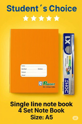 parth Single Line Notebook With DOMS Pencil Set A5 Notebook Yes 172 Pages(Orange, Pack of 4)