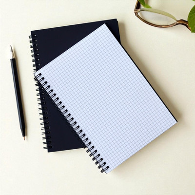 INNAXA A5 Black Square grid Notebook, 100 GSM, A5 Notebook Premium Notebooks for Office, School & Personal Use 120 Pages(Black-Grid, Pack of 2)