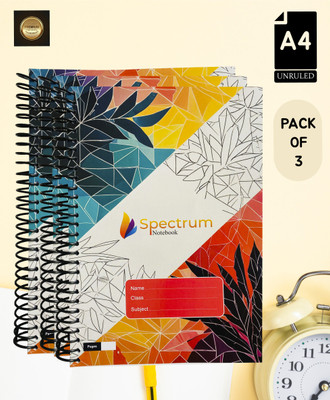 GARGANDASSOCI SPECTRUM A4 Notebook PLAIN AND UNRULLED 180 Pages(Red, Pack of 3)