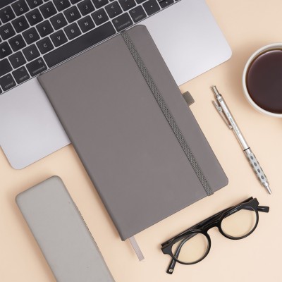 Doodle Pro Series Executive A5 PU Leather Hardbound Unruled Diary with Pen Loop - Grey A5 Notebook Unruled 192 Pages(Grey)